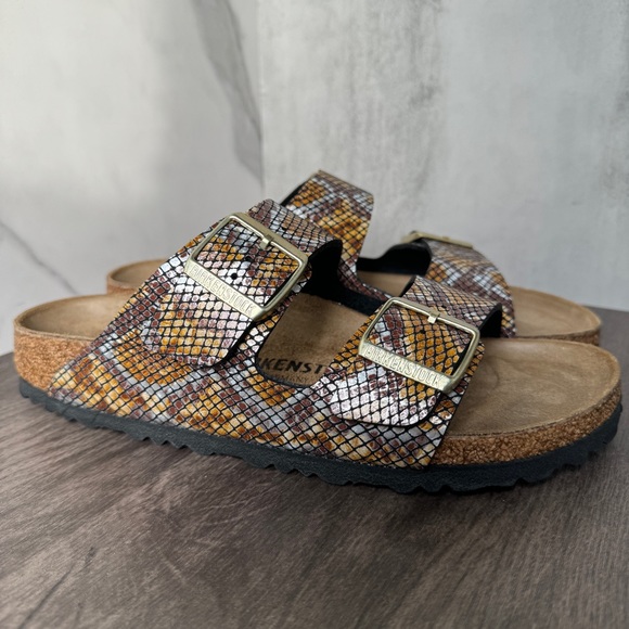 BIRKENSTOCK Arizona Python Brown Big Buckle Sandal - Picture 2 of 5